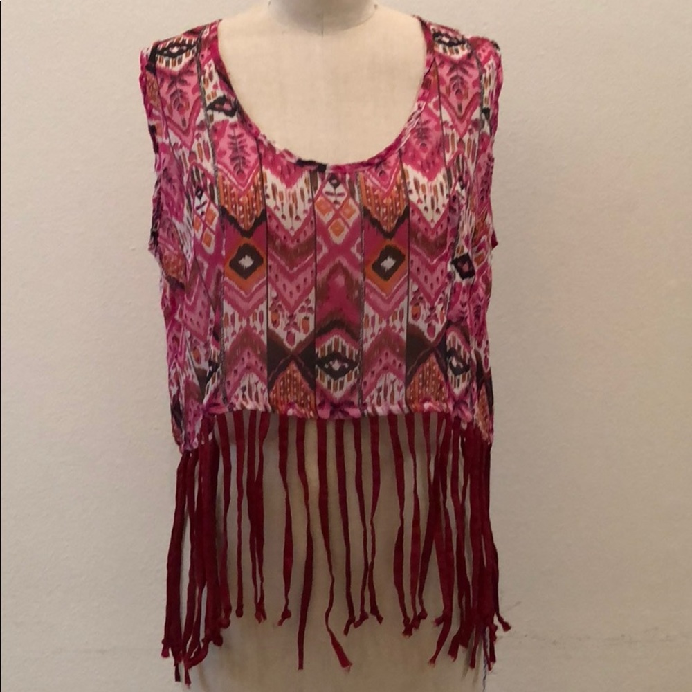 LF Mags & Pye Pink Aztec Fringe Top